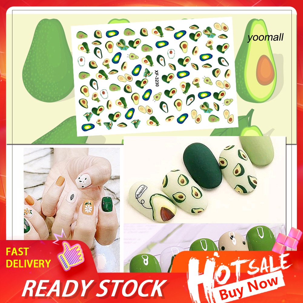 [Hàng mới về] Miếng dán móng chống thấm nước tự làm móng nghệ thuật hình chiếc lá / quả bơ / xương rồng