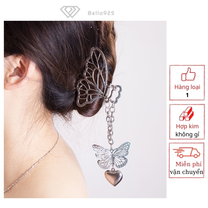 Kẹp càng cua Bella 925 cạp tóc kim loại tua rua hình bướm