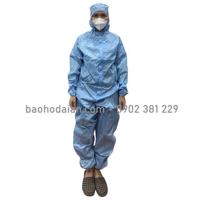 Áo liền quần chống tĩnh điện màu xanh