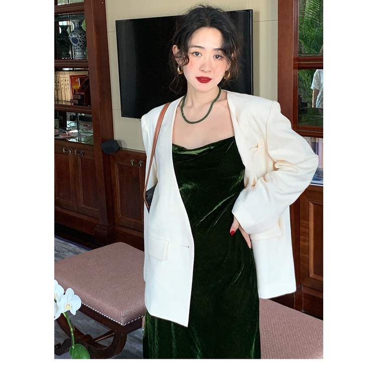 Đầm Nhung Hai Dây Dáng Dài Phong Cách Retro Thời Trang Cao Cấp Cho Nữ