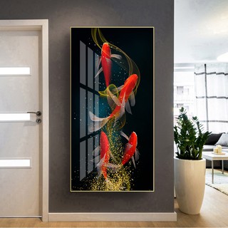 Tranh treo tường phong thủy cá chép tài lộc chất liệu bóng kiếng hoặc vải canvas Ca040720 TG