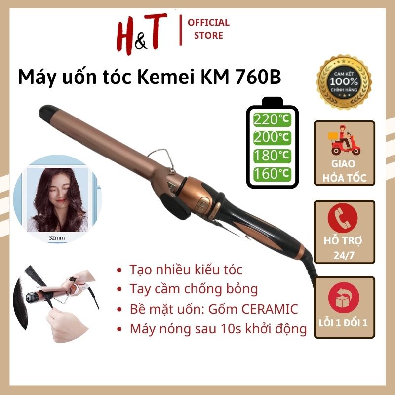 Máy Làm Xoăn Tóc, Máy Tạo Sóng Tóc 4 Mức Chỉnh Nhiệt KEMEI 760B hàng nhập khẩu