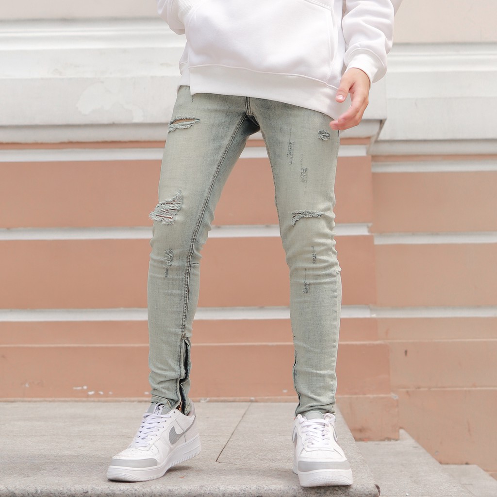 QUẦN SKINNY JEANS RÁCH CÓ ZIP MÀU XANH BẠC | BigBuy360 - bigbuy360.vn