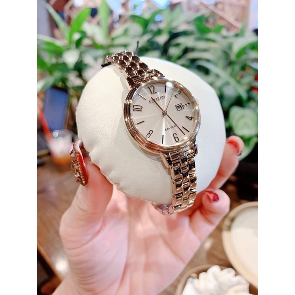ĐỒNG HỒ NỮ CHÍNH HÃNG CITIZEN EW2443-55X ECO DRIVE dây đeo mạ vàng PVD chống gỉ sét