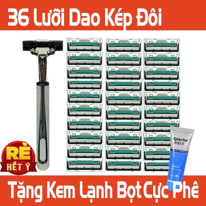 SÉT DAO CẠO RÂU 36 ĐẦU THAY THẾ + TẶNG KÈM 1 TUÝP KEM LẠNH TẠO BỌT CỰC PHÊ
