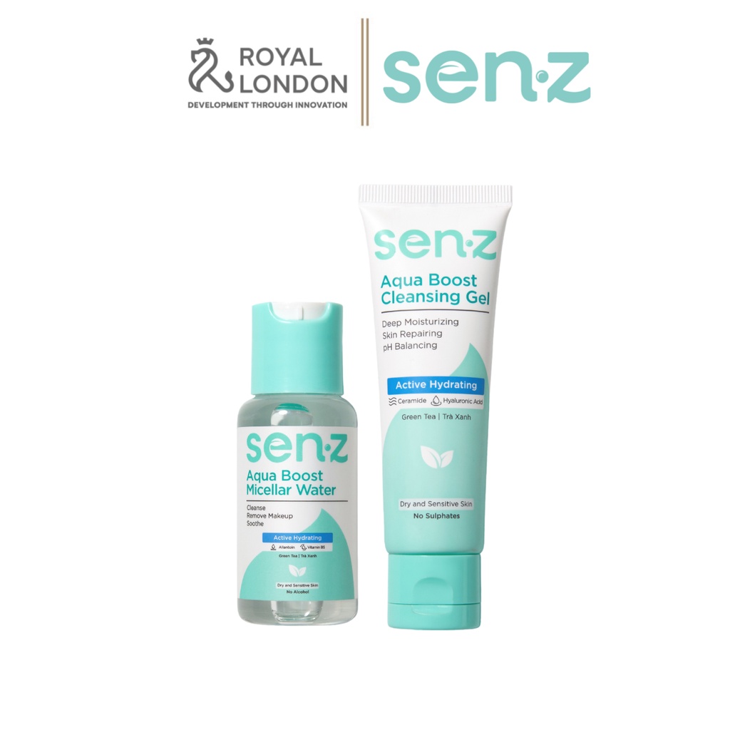 [TRAVEL SIZE] Bộ Đôi Tẩy Trang + Sữa Rửa Mặt Trà Xanh SenZ Aqua Boost Làm Sạch Dưỡng Ẩm Sâu Cho Da Khô 50ML + 30ML