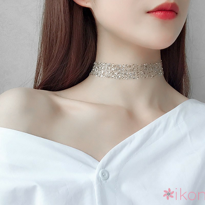 M527-25 Vòng đeo cổ Choker Thời Trang dạng lưới đính hạt lấp lánh