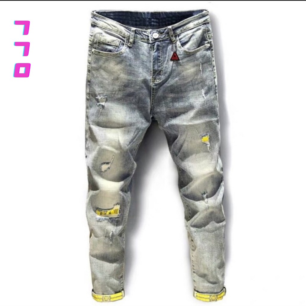 Quần Jean Nam Rách / Quần Jean Nam Rách Gối Chất Bò Cao Cấp Phong Cách AD770 | BigBuy360 - bigbuy360.vn