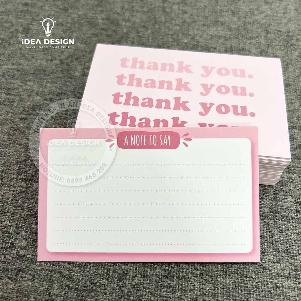 Thiệp cám ơn, thank you card khách tự điền nội dung - Giấy C300 - Cán màng mờ 2 mặt