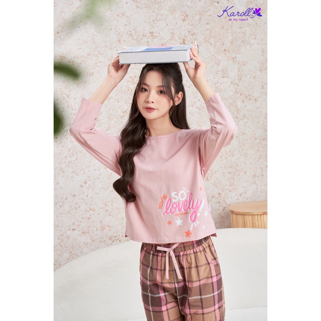 Bộ đồ mặc nhà nữ Karoll áo cotton quần thô kate ,kiểu dáng trẻ trung NH22.CT07