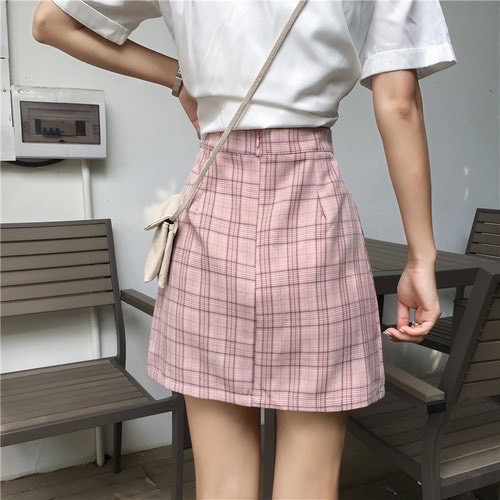 Chân váy lưng cao hoạ tiết caro thời trang cho nữ