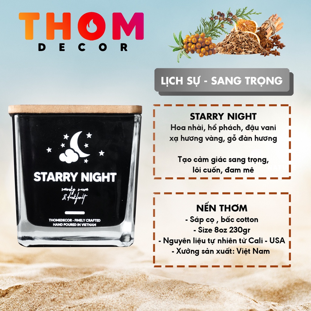 230gr, Nến thơm phòng sáp thơm cao cấp 100% thiên nhiên, Vietnam sceted candle cup - STARRY NIGHT 8oz - THƠM DECOR