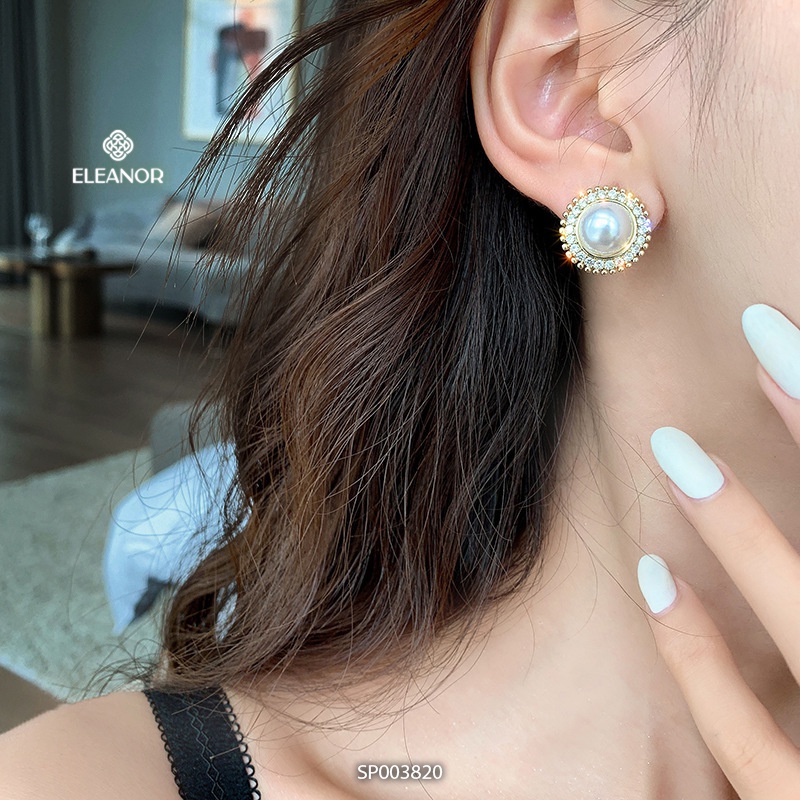 Bông tai nữ chuôi bạc 925 Eleanor Accessories mặt tròn đính đá sang trọng