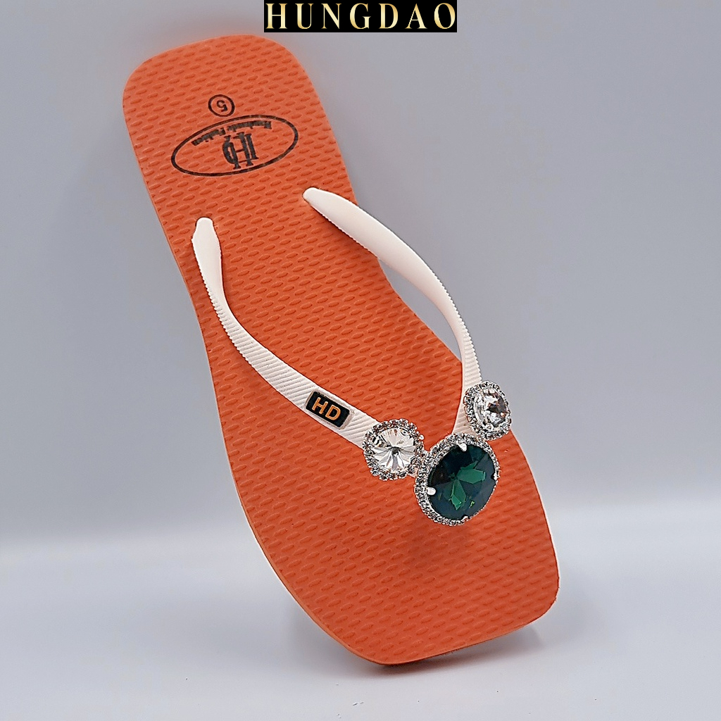 Dép quai kẹp nữ mũi vuông HD đính hạt đá tròn xịn đẹp đi biển có đế chống trơn trượt đủ size nhiều màu