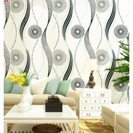 Decal giấy dán tường xoắn đen khổ 45cm keo sẵn