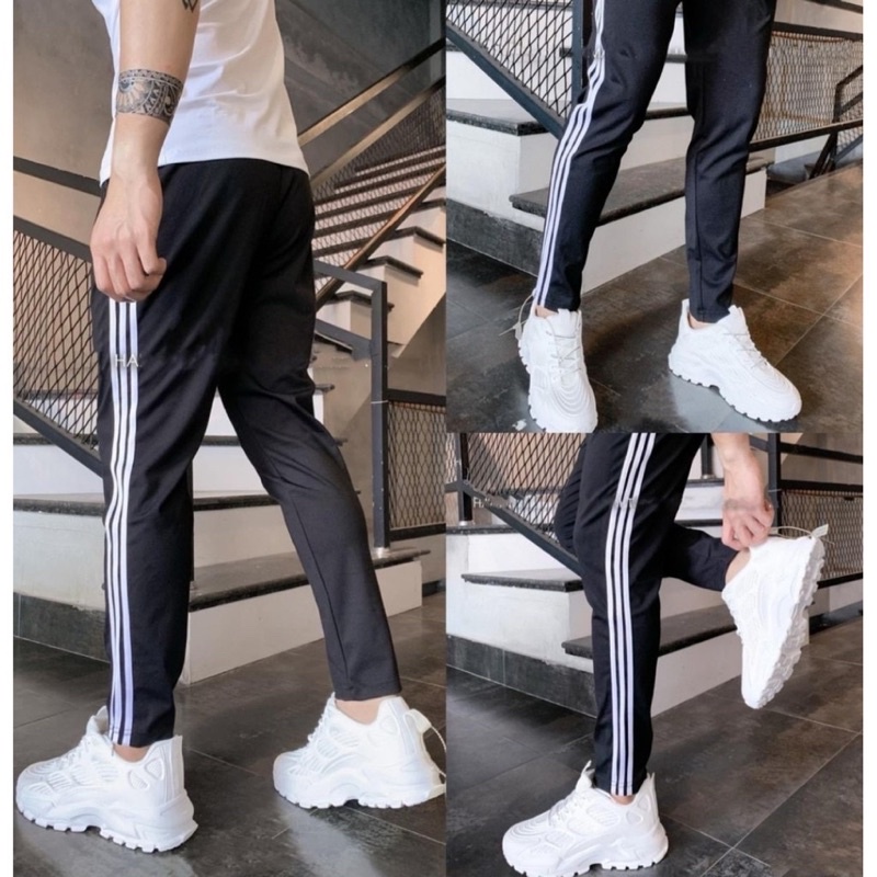 Quần 3 sọc dáng suông gấu buông chất poly umi unisex Quần thể thao nam nữ