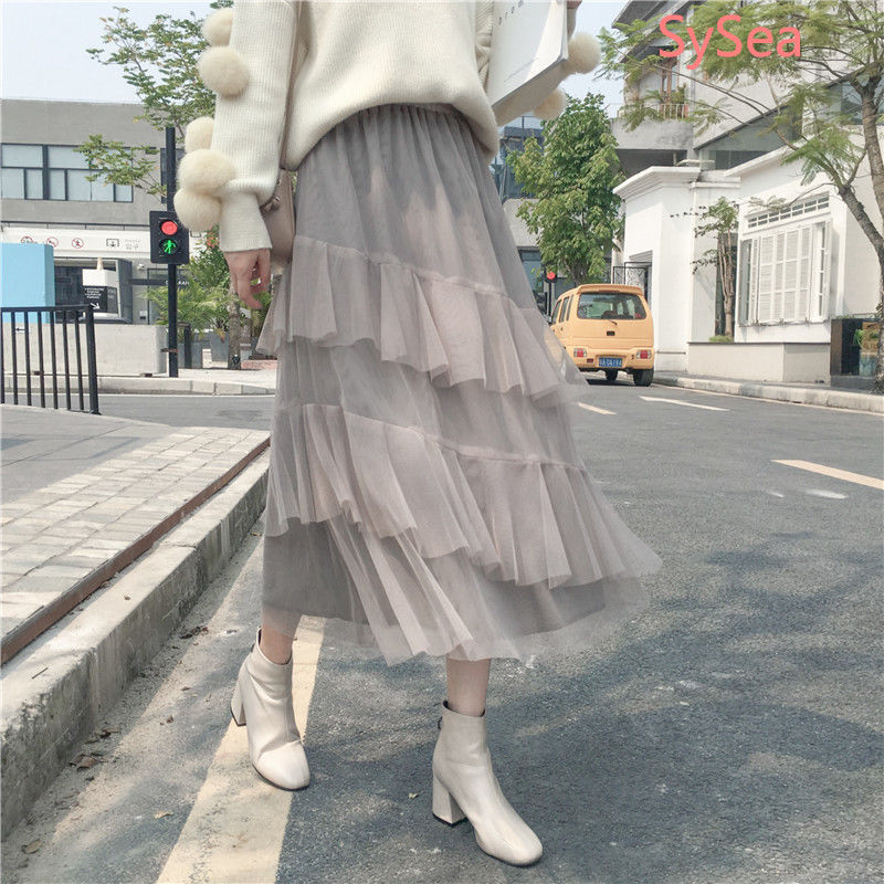 Chân Váy Lưới Dáng Dài Phối Bèo Thời Trang Mùa Hè Cho Nữ