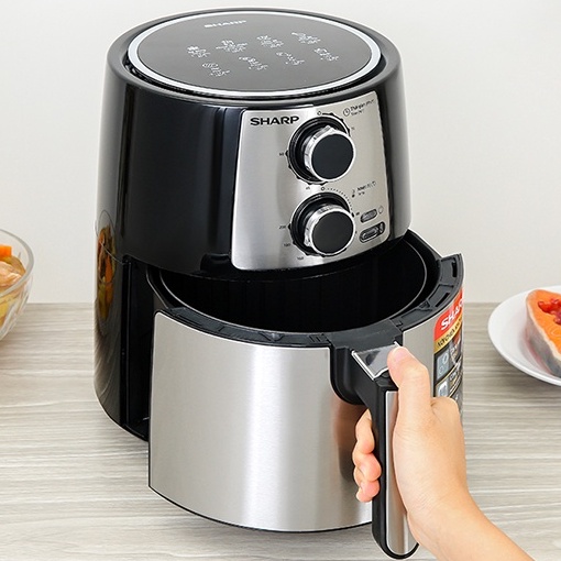 Nồi chiên không dầu SHARP 3.5L vỏ inox , nhiệt đối lưu đa năng tiết kiệm điện, lỗi 1 đổi 1