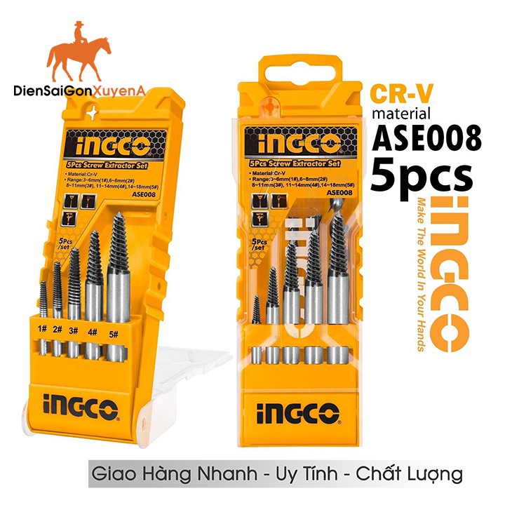 Bộ 5 mũi taro lấy ốc gãy INGCO ASE008 - Điện Sài Gòn Xuyên Á