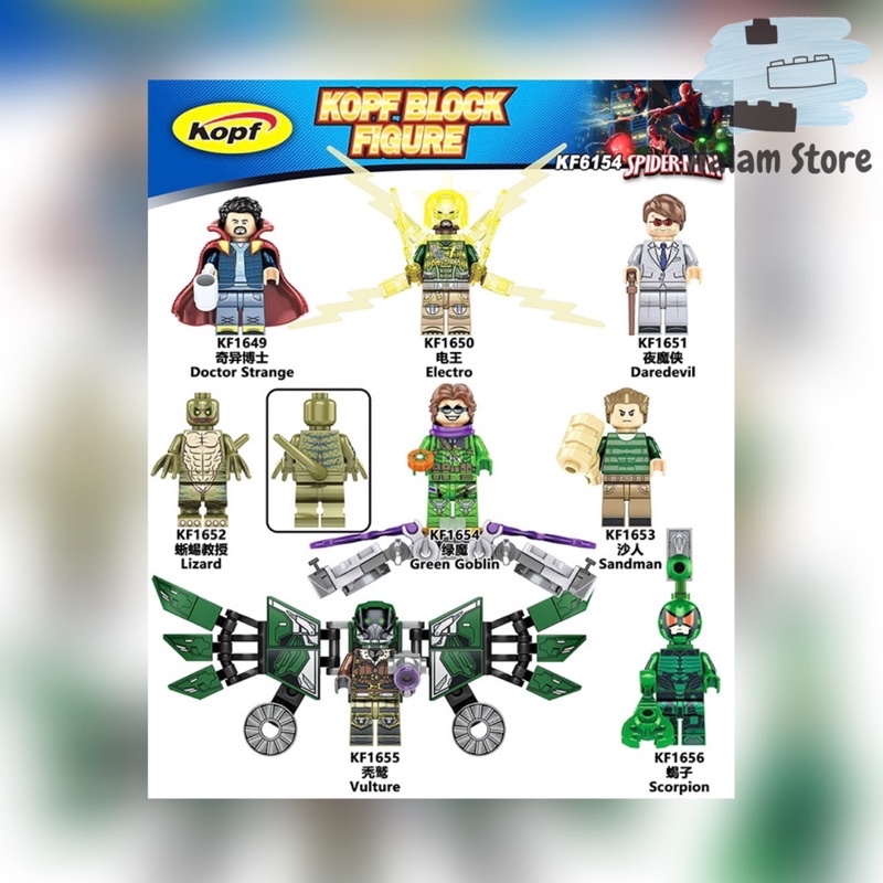 Đồ chơi xếp hình KF6154 lego Minifigures Marvel - Mô hình phản diện Spider Man Dr Strange Daredevil Vultrure