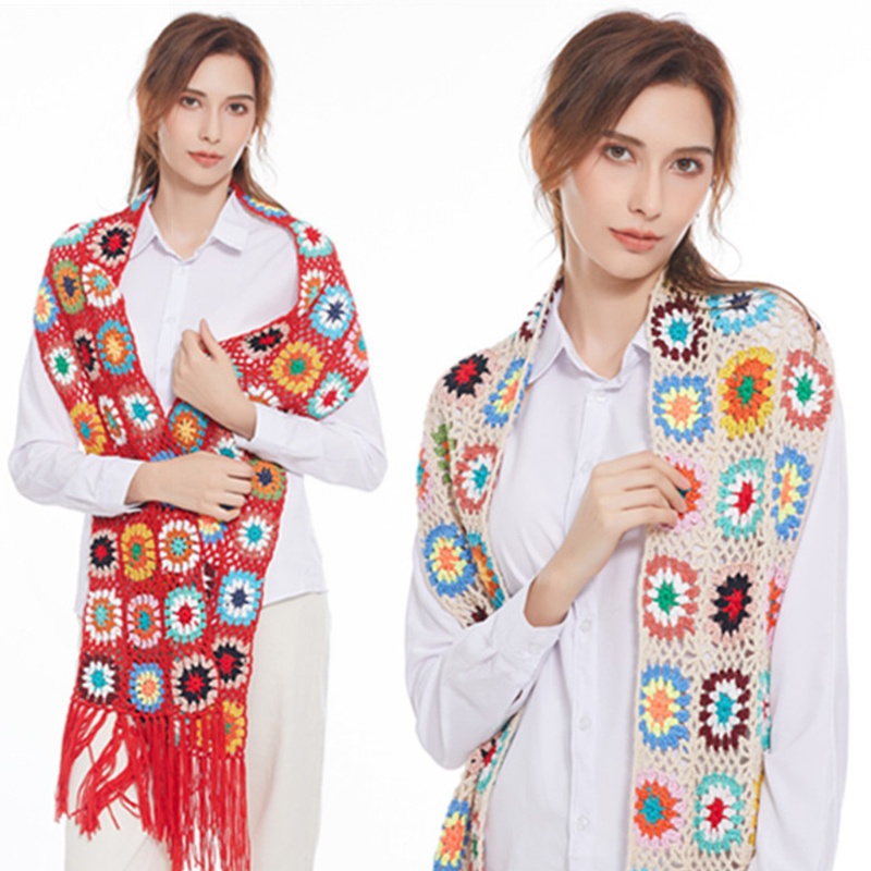 Khăn Choàng Đan Móc Hoa Thời Trang Thu Đông Cho Nữ