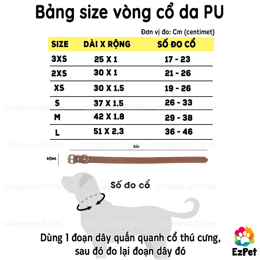 Vòng cổ cho chó mèo (khắc tên) EzPet - chất liệu da PU