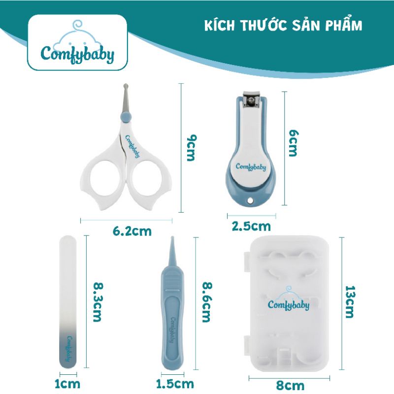 Bộ sản phẩm chăm sóc đa năng cho bé Comfy Baby : Bấm cắt móng tay, kéo cắt, dũa móng tay và nhíp