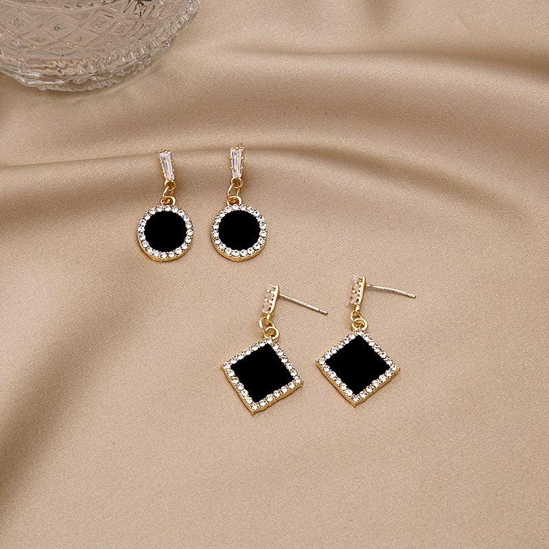 Bông tai mạ bạc 925 kiểu hình học siêu lấp lánh phong cách Hàn Quốc