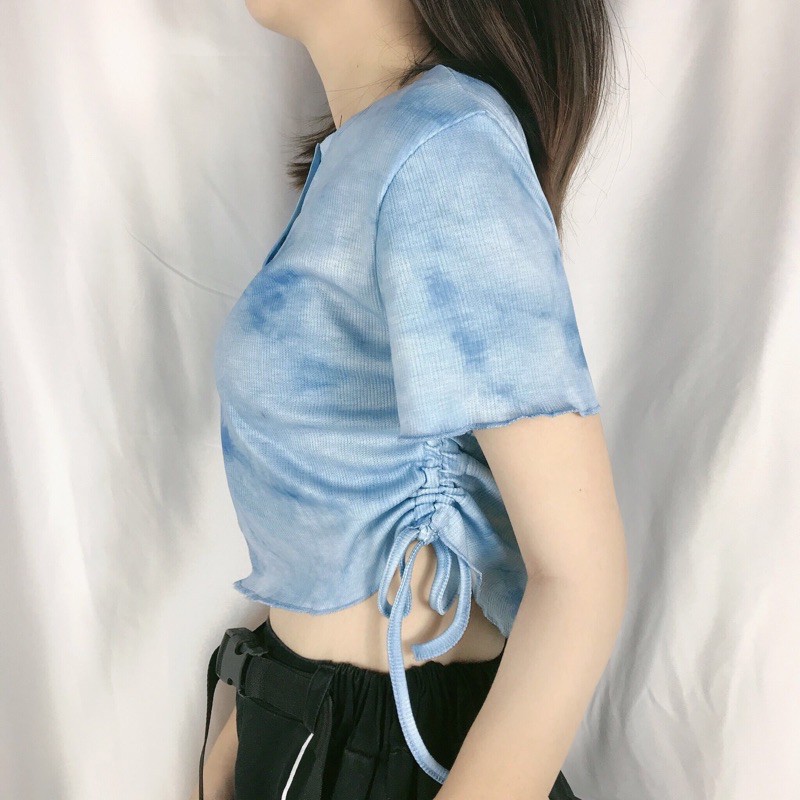 🚛 Áo croptop ôm form màu loang gân rút dây