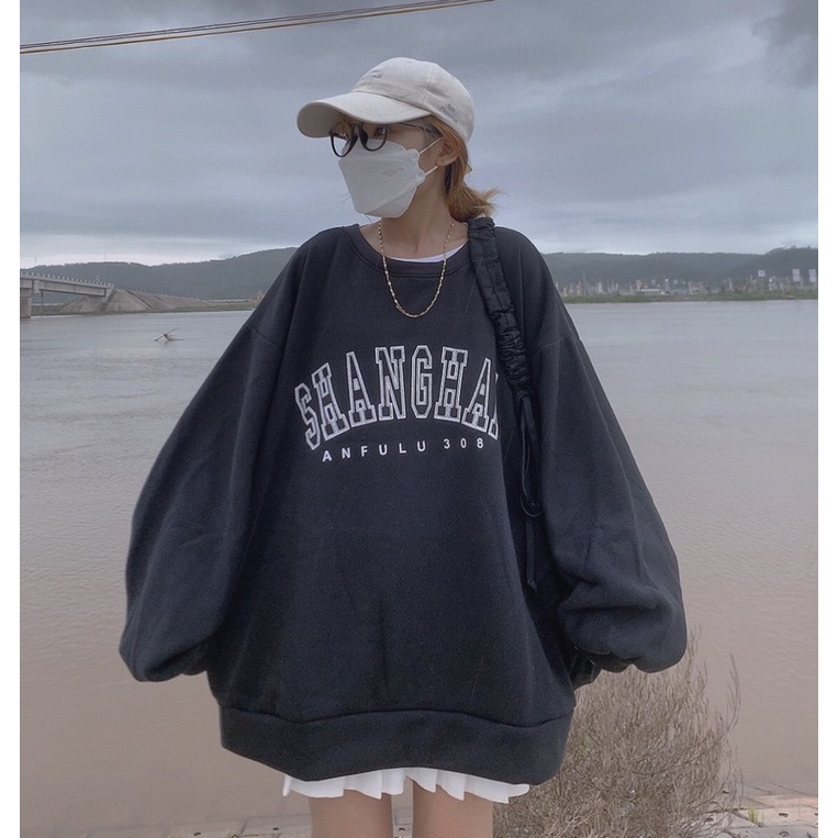 ÁO SWEATER NỈ SHANGHAI ĐEN - freesize ( kèm ảnh thật) | BigBuy360 - bigbuy360.vn