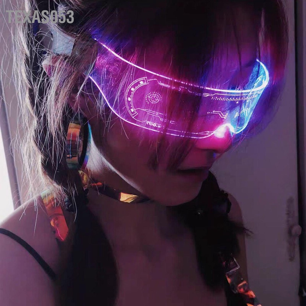 Hàng HOT Kính đèn LED phát sáng 3D RGB Nam nữ Phong cách tương lai cho Party Bar Tik Tok 【Texas053】