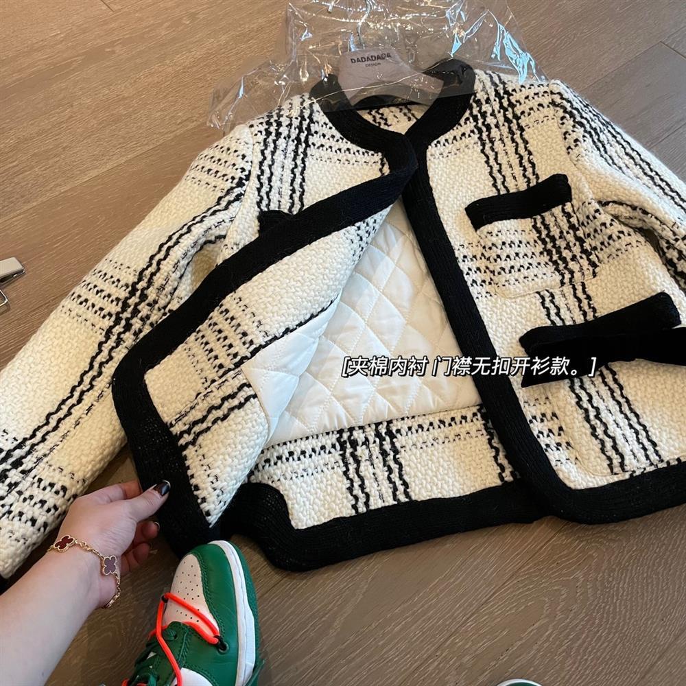 Áo khoác dệt kim vải len cotton đính nơ phong cách Pháp thời trang mùa đông cho nữ