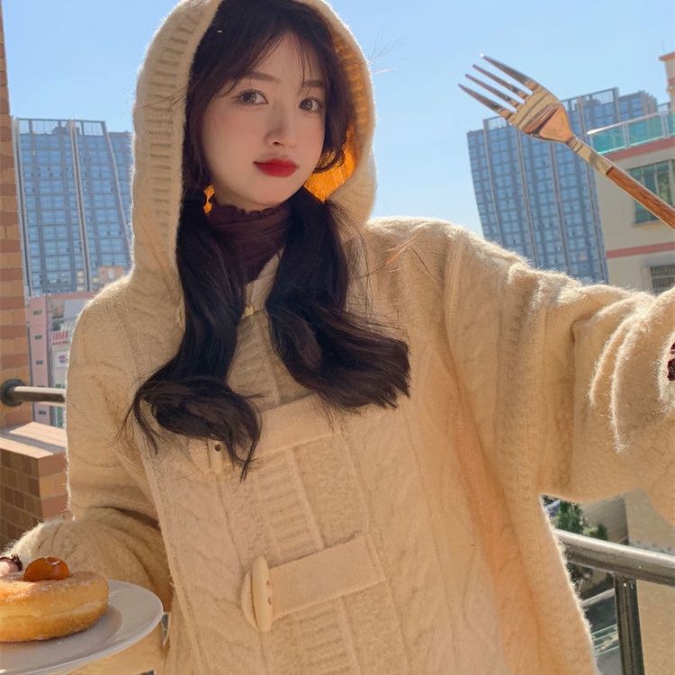 Áo Khoác Sweater Dáng Rộng Có Mũ Trùm Kiểu Retro Nhật Bản Thời Trang Thu Đông Cho Nữ
