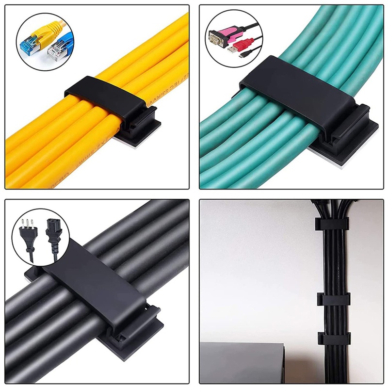 Set 50 / 100 Kẹp Giữ Dây Cáp TV / Máy Tính Tự Dính Màu Đen