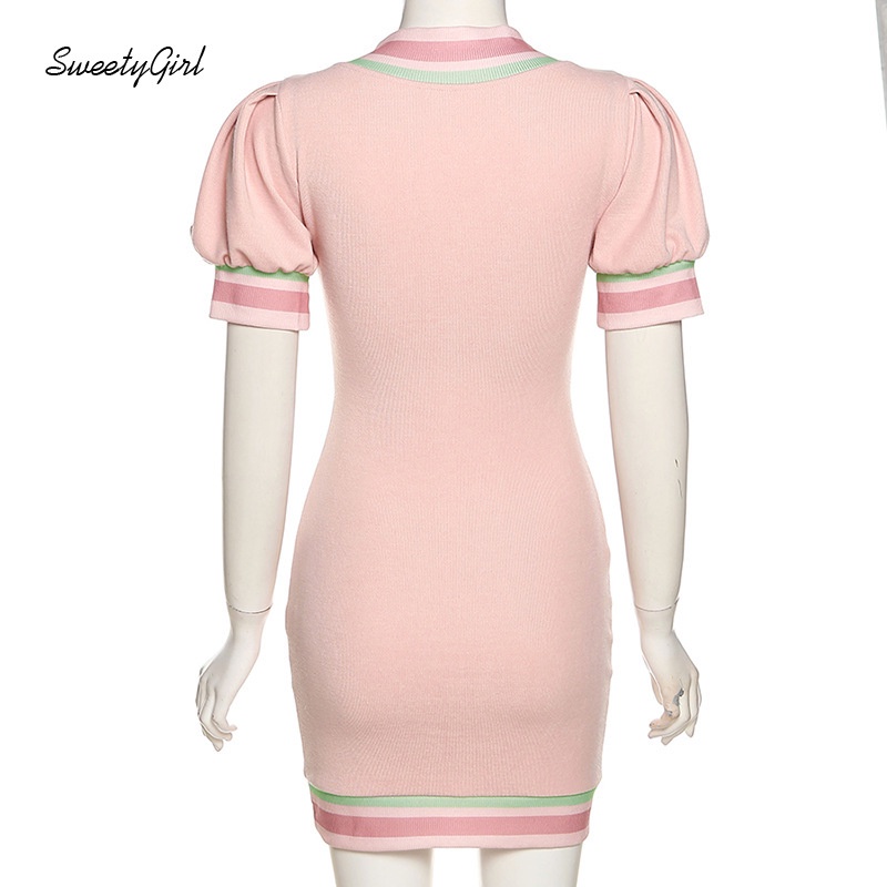 Đầm Tay Ngắn Cổ Chữ V Dáng Ôm Màu Sắc Tương Phản Quyến Rũ Thời Trang Dành Cho Nữ 2022