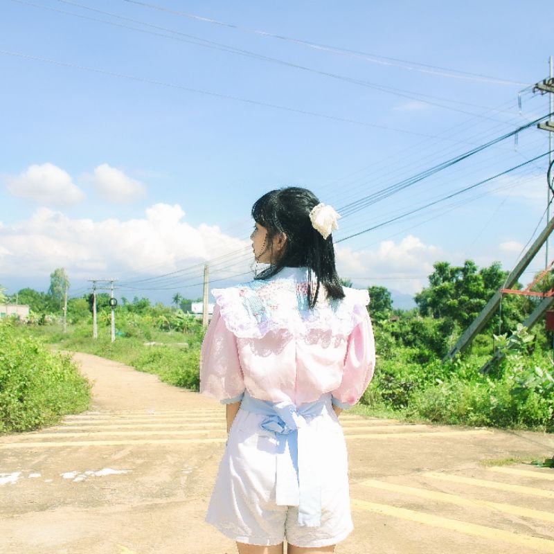 Áo croptop kanayo tay bồng ngắn hồng baby phong cách vintage cute ngọt ngào Ngochancutie  (có sẵn) Mania Cutie