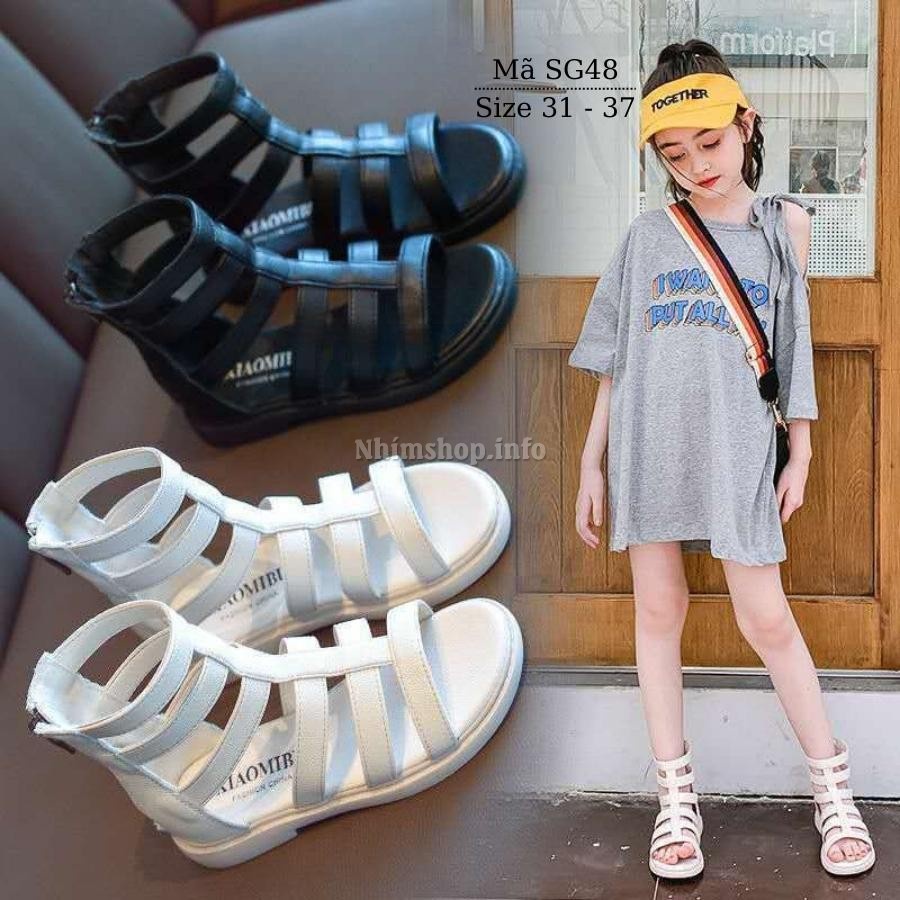 Giày sandal chiến binh cho bé gái 6 - 12 tuổi cổ cao màu trắng thời trang phong cách sành điệu đi tiệc biểu diễn SG48