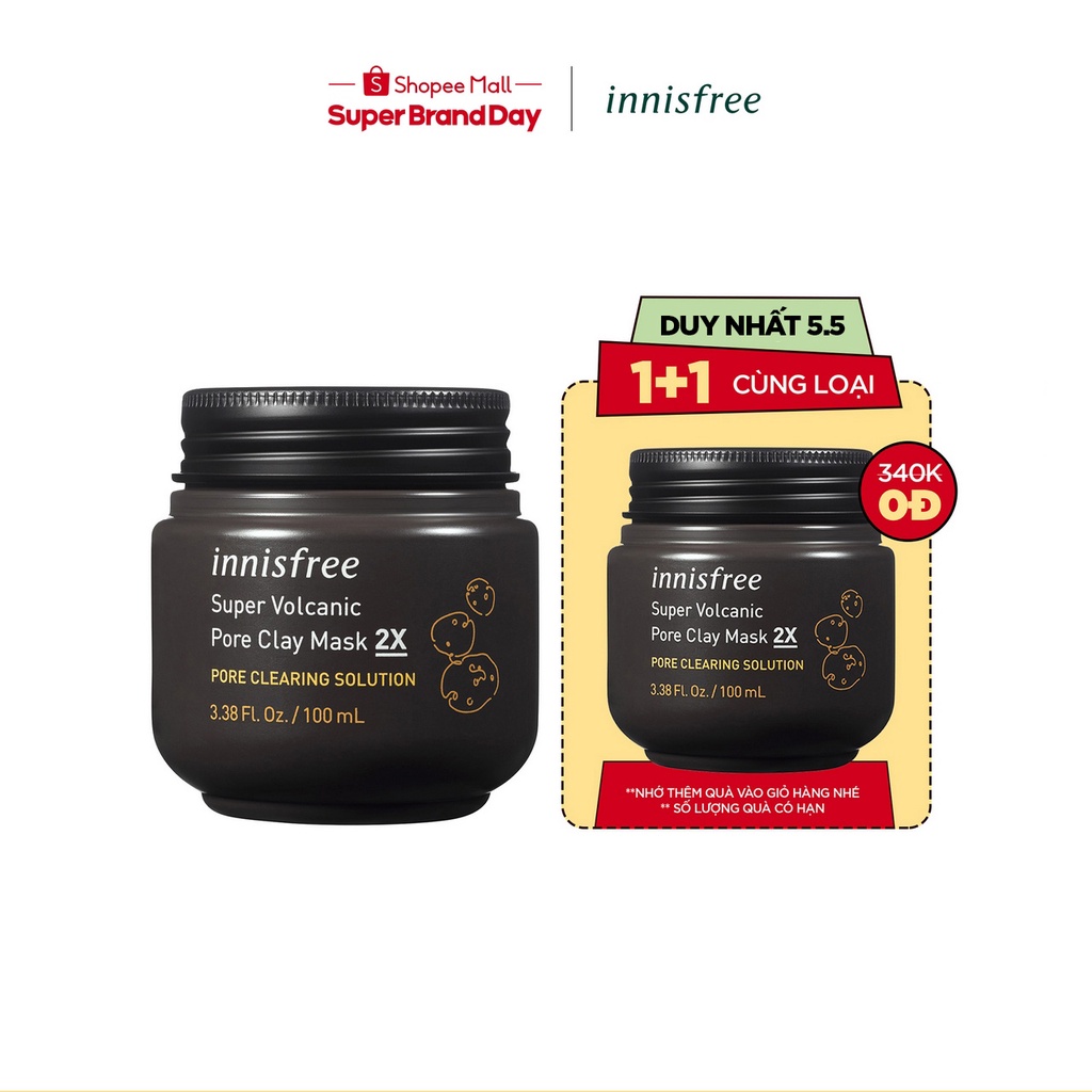 Siêu mặt nạ chăm sóc lỗ chân lông innisfree Super Volcanic Pore Clay Mask 2X 100ml