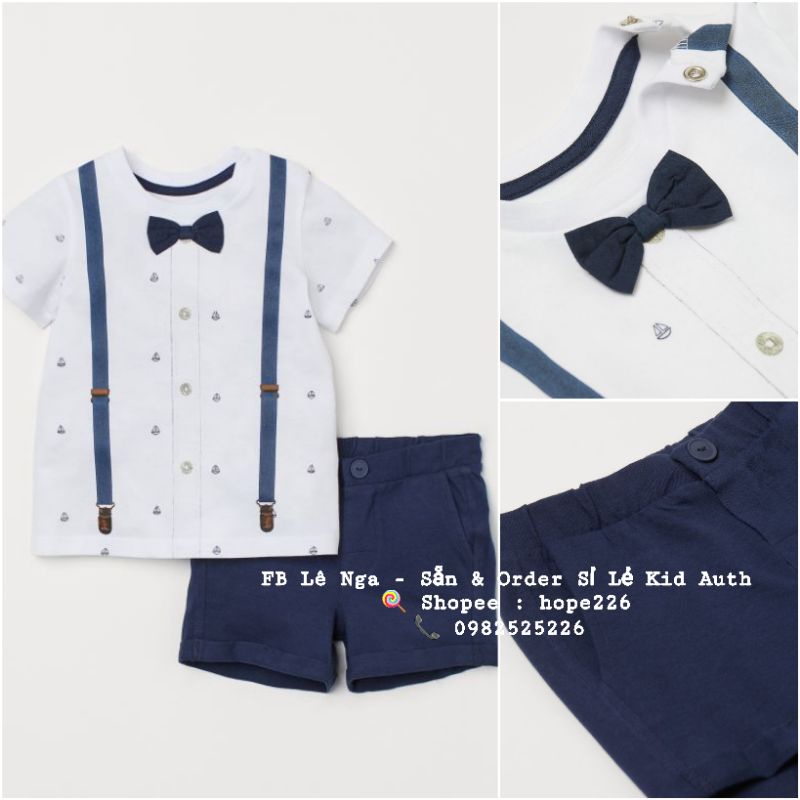 Set bộ công tử cotton HM UK/CN sz 4-6m đến 3-4y