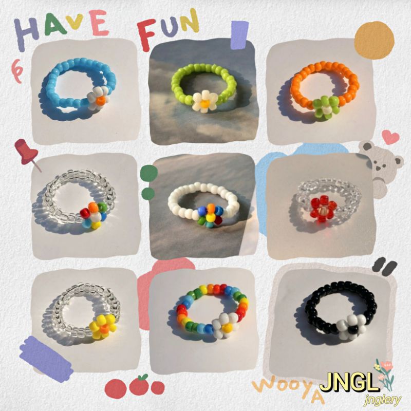 Nhẫn Hoa Hạt Cườm 3mm Nhiều Mẫu Co Giãn RF20