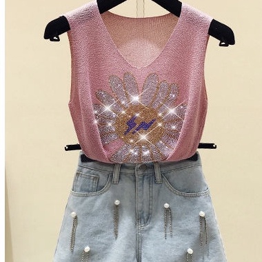 【ZHELIHANGFEI】Áo Camisole Dệt Kim Không Tay Dễ Phối Đồ