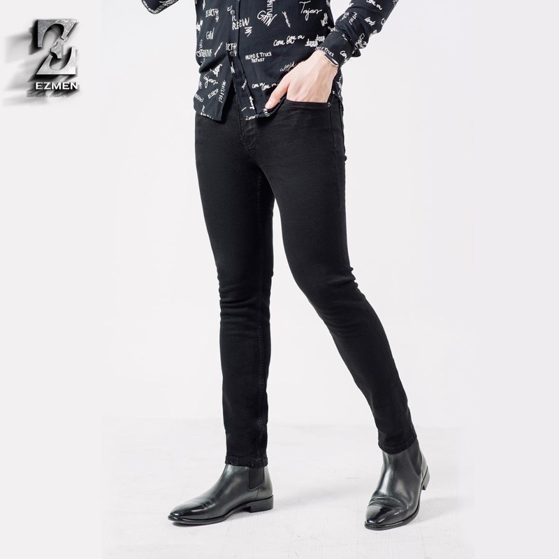Quần jean EZMEN skinny đen trơn cao cấp.Co giản thoải mái.Skinny jeans in black.JD01