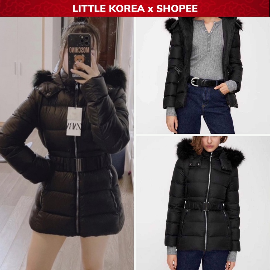 Áo Phao Nữ Có Mũ, Áo Khoác Phao Nữ Thắt Eo Z - LITTLE KOREA