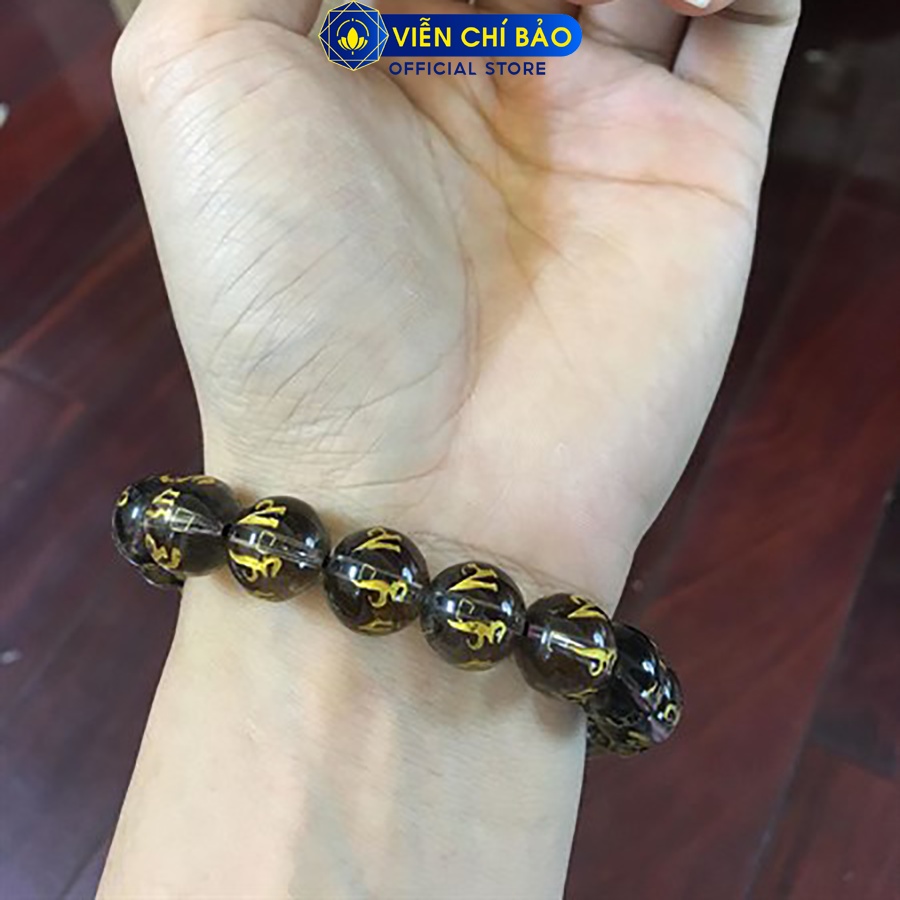 Vòng tay phong thủy khói khắc Kinh Phật chữ vàng 12MM thời trang phụ kiện trang sức Viễn Chí Bảo V000103