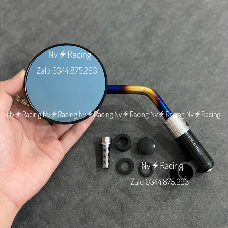 Kính chiếu hậu kiểu tròn nhỏ chân titan kèm bộ xoay 360 độ