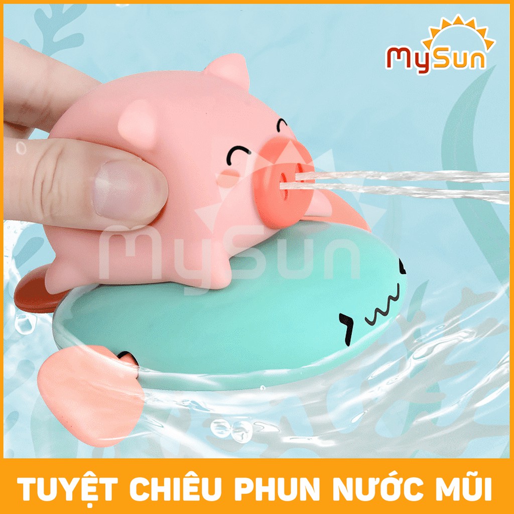 Bộ đồ chơi phòng nhà tắm 🌸HEO TẬP BƠI🌸 cho bé phun nước vặn cót bằng nhựa ABS chống Rơi vỡ, An toàn với trẻ em - MYSUN