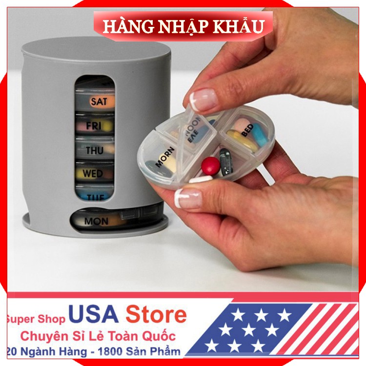 [BN123] [Hàng Loại 1] Hộp Chia Thuốc USA Store 7 Ngày 7 Tầng Hộp Xám, Thiết kế thông minh, gọn gàng nhắc bạn thời gian .