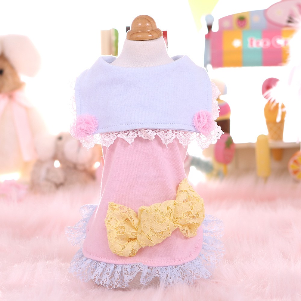 Váy thun cổ thủy thủ nơ ren CAMQUYTSTORE cho thú cưng