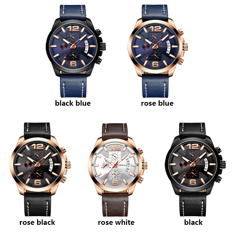 Đồng hồ nam CRRJU da thạch anh thời trang đa chức năng chống thấm nước 2285LX