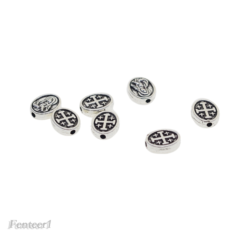 [FENTEER1] 50pcs Alloy Mary Cross Oval Spacer Beads Jewelry Making Charms Findings